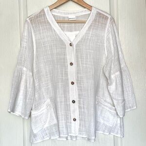 CMC Color Me Cotton White Crinkle Gauze Top M Oversized Textured Lagenlook